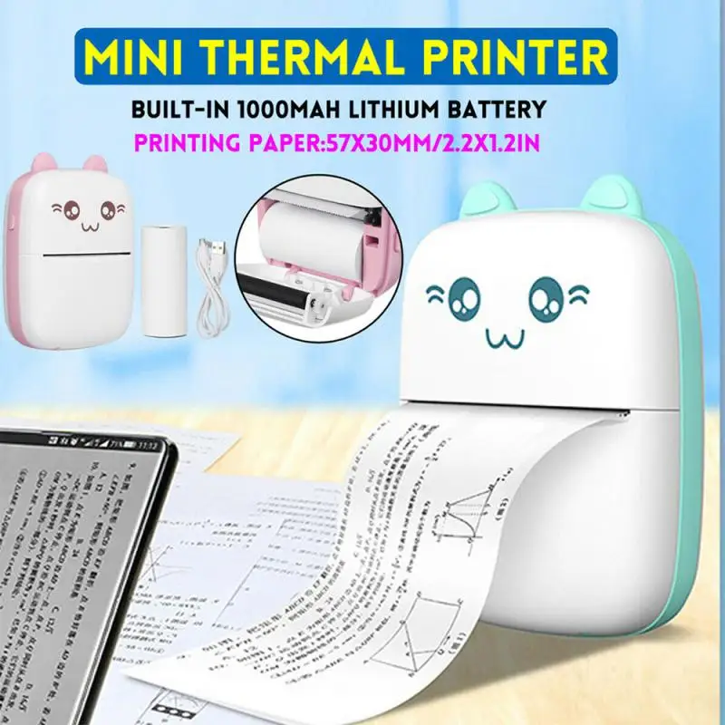

2021New Mini Thermal Printer Wirelessly BT 200dpi Photo Label Memo Wrong Question Printing with USB Cable imprimante For student