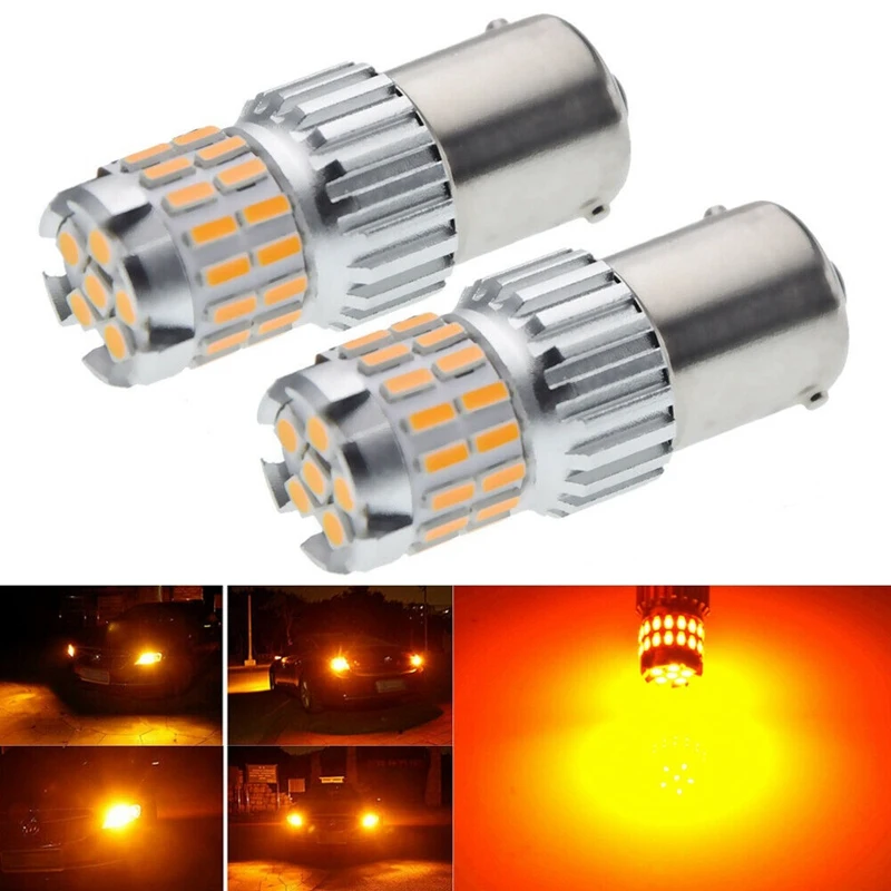 

2 x 1156 BA15S 7506 Amber Yellow Car LED Turn Signal Corner Light Bulb P21W 12V