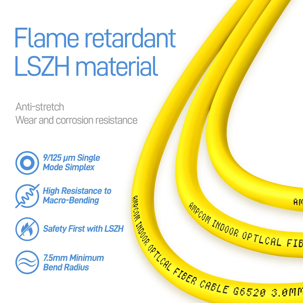 AMPCOM SC LC FC ST Волоконно-оптический патч-кабель Simplex 9/125μm UPC к Одномодовый джемпер