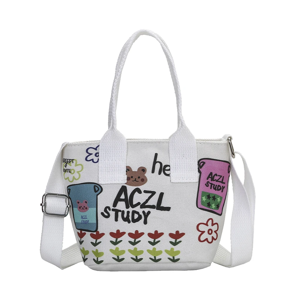 Симпатичные женские сумки на плечо с мультяшным граффити холщовая маленькая