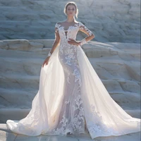 elegant open back multi layer lotus leaf yarn v neck beaded luxury wedding dress detachable 2 in 1