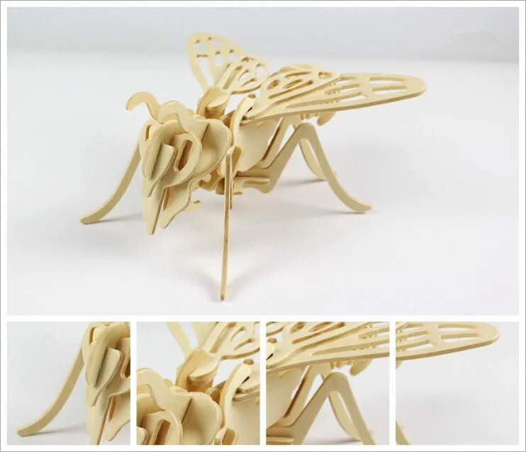 Bee DIY Дети 3D деревянные пазлы модель животного Сборка строительные наборы Развивающие игрушки для детей - Цвет: Bee