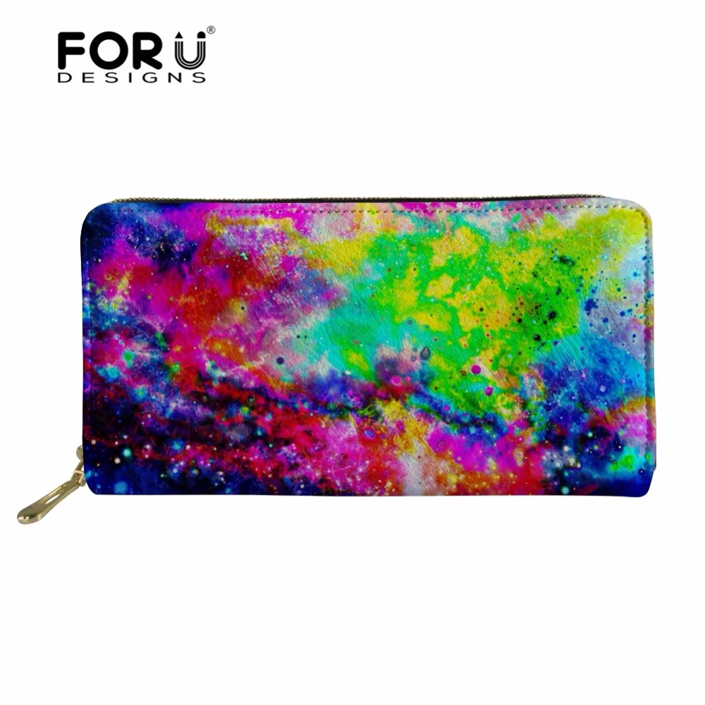 

Модный женский кошелек FORUDESIGNS с 3D галактикой, с принтом звезды, Длинный кошелек на молнии, сумки, высококачественный кожаный кошелек, женска...