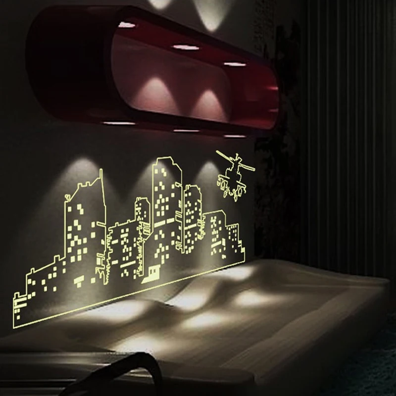 Большие флуоресцентные светящиеся виниловые настенные наклейки Город ночного
