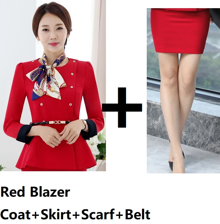 Red Skirt Suits Модные костюмы в едином стиле, брючные костюмы с пиджаком и штанами для женщин, женские брючные костюмы, блейзеры, комплекты с шарфом и поясом - Цвет: Red Skirt Suits