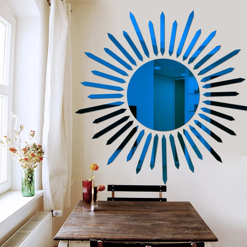 2021 New Sun Mirror Wall Sticker DIY Sunshine TV Background Acrylic Stickers For Living Room Home Art Decal Decor | Дом и сад