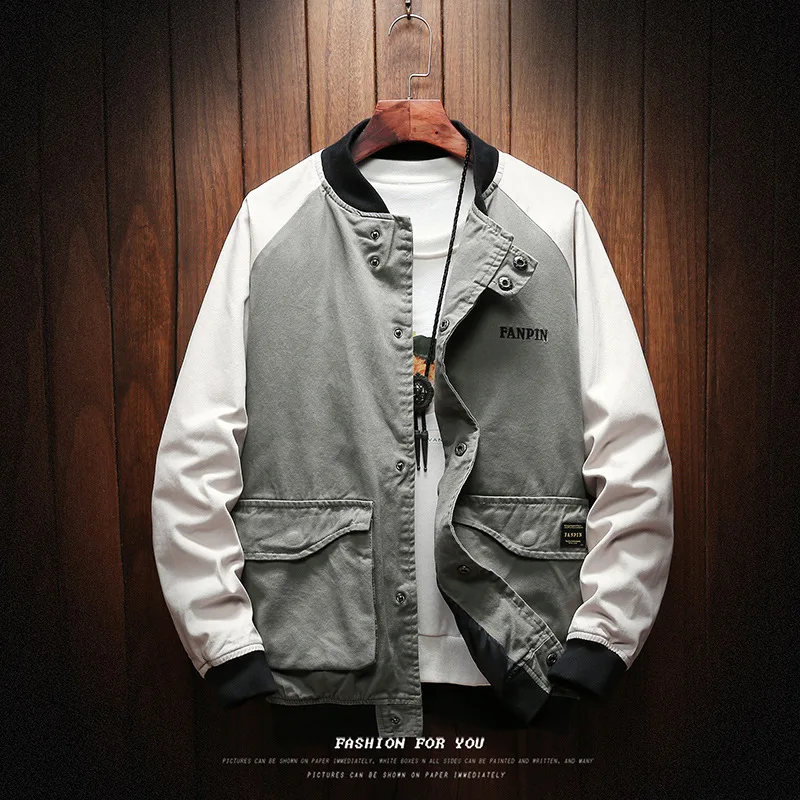 

Japanese Large Size Embroidery Baseball Collar Stitching Jacket Youth Students Loose Casual Jacket Spring/autumn Men's Clothing
