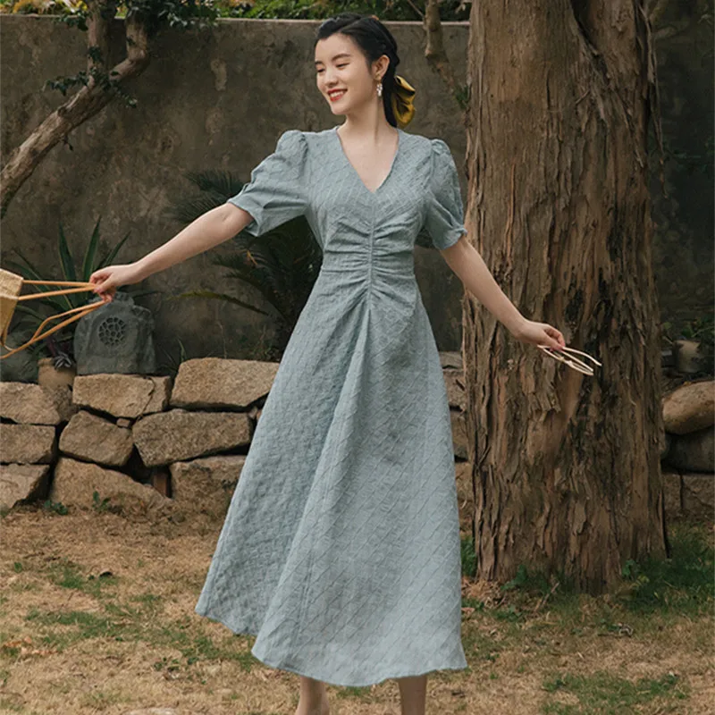 

Платье-Макси женское с V-образным вырезом и рукавами-фонариками