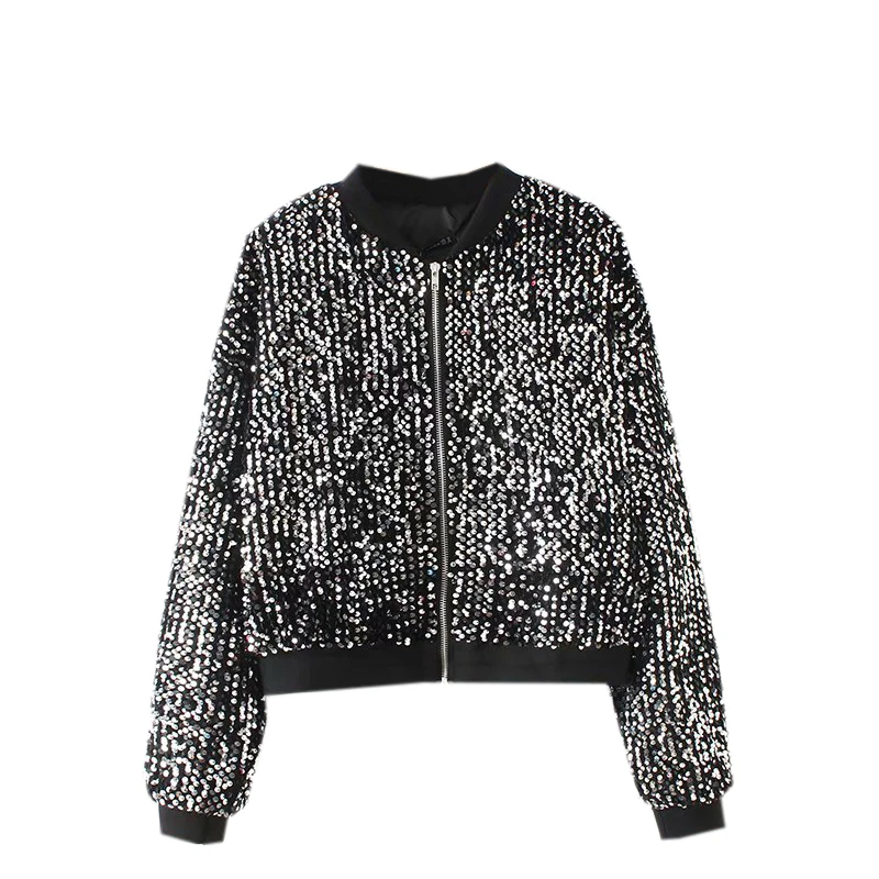 TMODA304 Za Осенняя Женская шикарная расшитая блестками куртка пальто с длинными