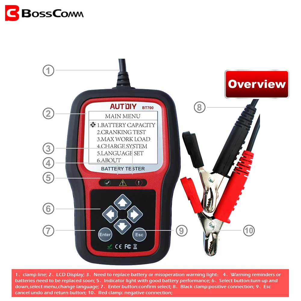 Автоматический автомобильный рычаг управления Батарея Тестер 12/24V автомобиль