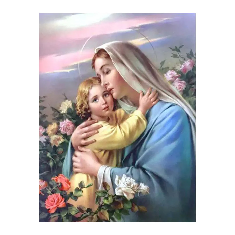 Религиозная алмазная живопись портрет Круглая Полная дрель Мадонна и ребенок