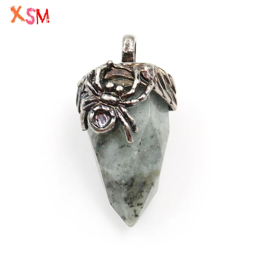 ShimmerStone XSM сосновый Конус Форма Подвески в виде паука для женщин и мужчин колье фурнитура натуральный черный Агаты Кристалл граненый камень Винтажные Ювелирные Изделия - Окраска металла: ShimmerStone