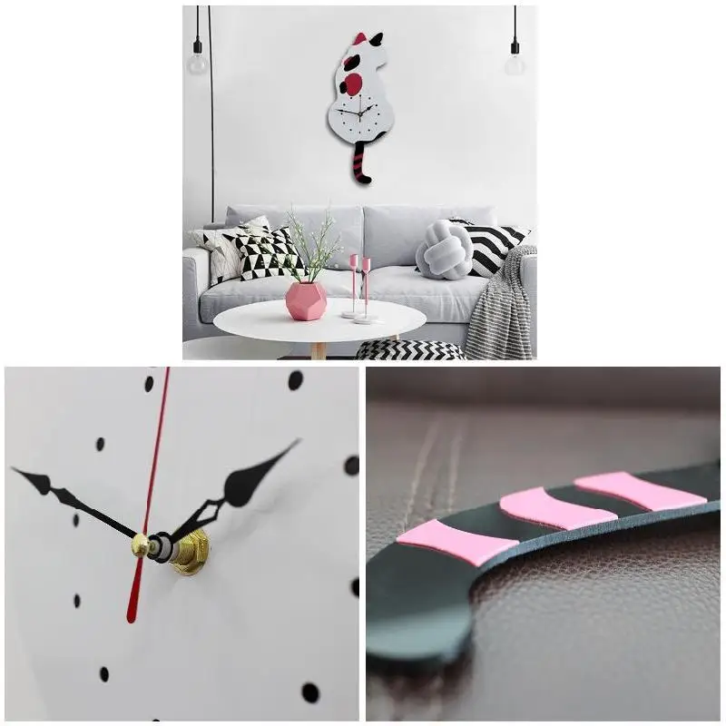 Creative Cute White/Black Wagging Tail Cat Wall Clock for Household Decorative Clocks | Дом и сад