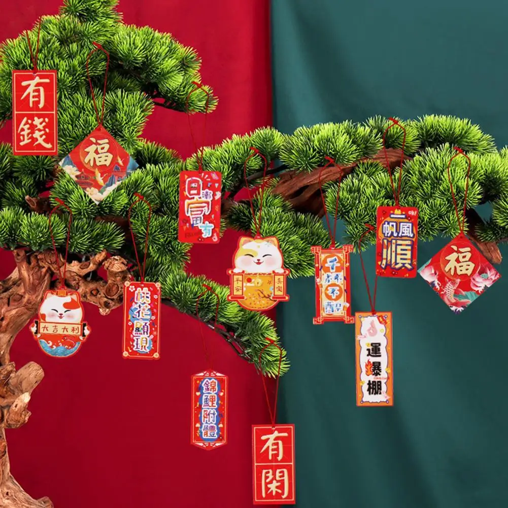 

6Pcs/Set 2022 Lovely Lucky Cat Pattern Chinese Style Eye-catching Hanging Tag Decor Paper Hanging Card Widget for Home
