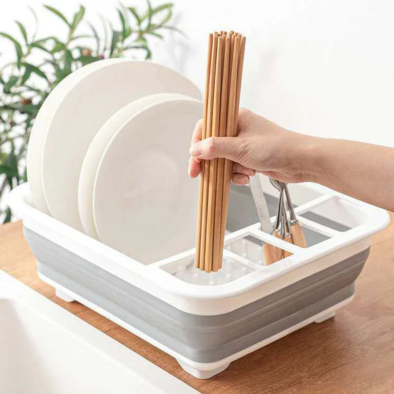 

Foldable Dish Rack Dish Drainer Kitchen Storage Holder Portable Bowl Tableware Plate Shelf Drying Rack Kitchen Organizer