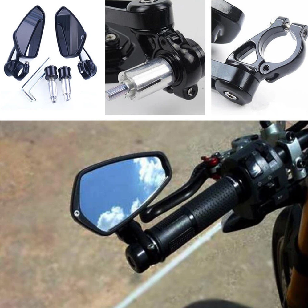 

2pcs Motorcycle Mirrors Bar End Blue Glass Rear View Motor Handlebar End Mirror Cafe Racer Retrovisor Moto Motorcycle Mirrors