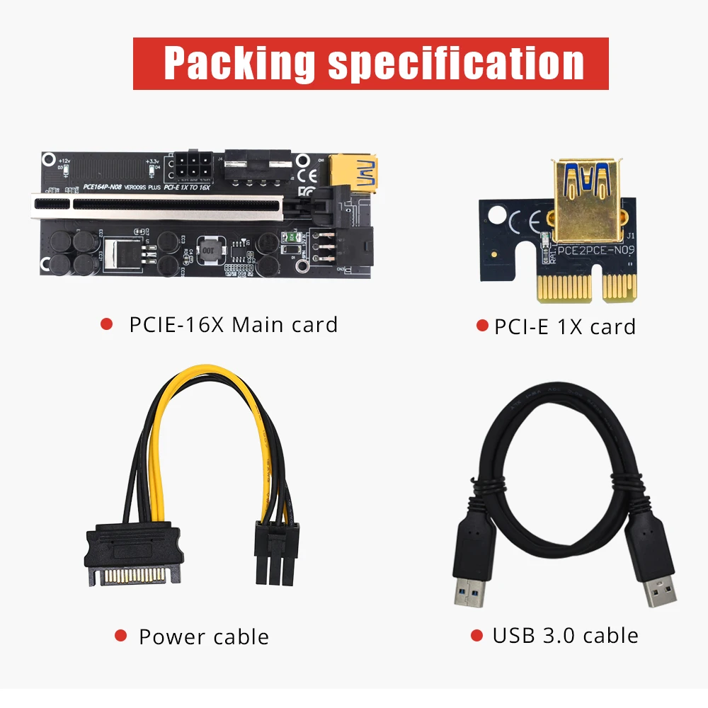 Переходник TISHRIC PCIE Riser 009s Plus VER009s PLUS PCI-E 16x USB 3 0 SATA адаптер с 15pin на 6pin переходник