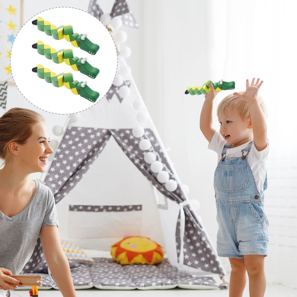 

3pcs Wood Twisted Plaything Crocodile Shape Twisting Building Blocks Puzzle