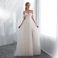 romantic tulle wedding dress for woman sleeveless with applique pleat sweetheart bridal party gown floor length vestido de novia