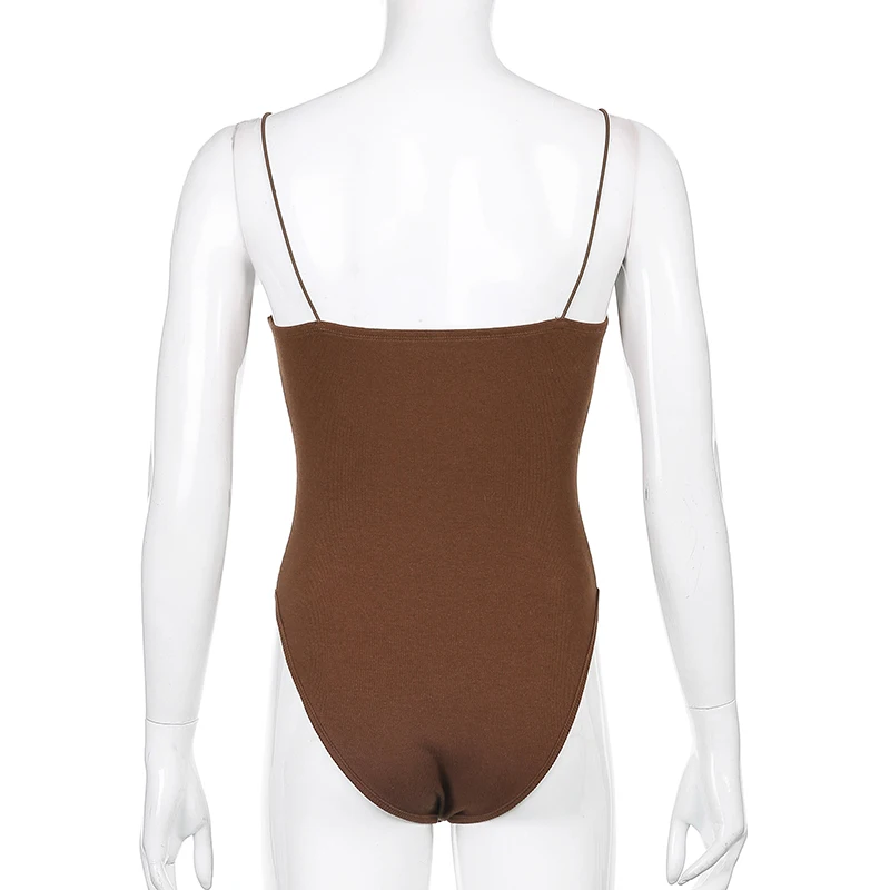 

Ribbed Knit Brown Summer Y2k Bodysuit Women Sleeveless Female 2021Strap Body Overalls Bodycon Jumpsuit One-Piece Swimsuit Tops