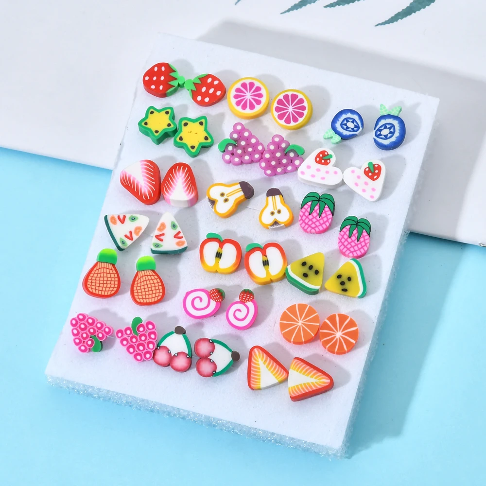 Женские серьги гвоздики с цветками фруктов пластиковые геометрические 18