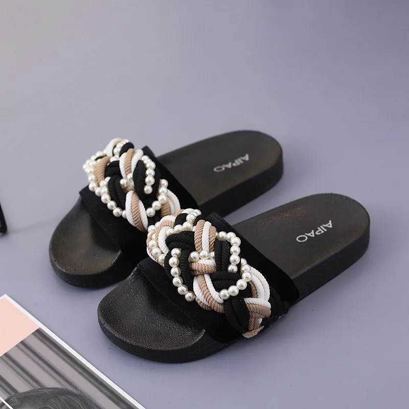 

Fashion Casual Slippers Outdoor PVC Low Flat Slides Crystal Solid Summer Anti-slip Open Toe Shoes