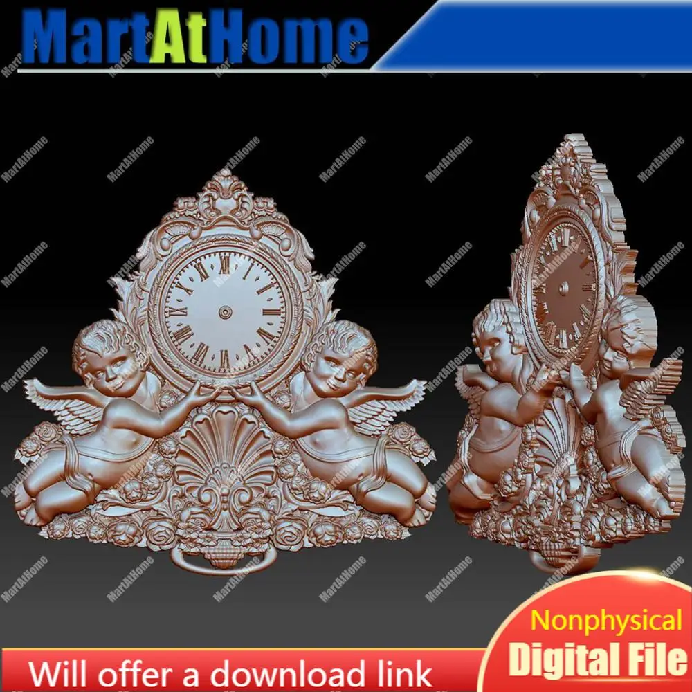 3D модель STL файл Круглый Резной рисунок Европейский механизм настенные часы для