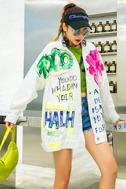 

Fashion brand women's European station 2020 spring new fashionable graffiti loose BF wind jacket all-match denim jacket
