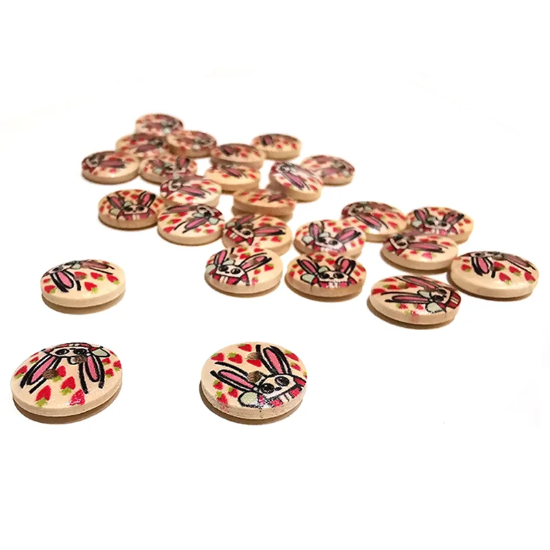 50 шт. маленькая круглая деревянная кнопка с принтом кролика 2 отверстия 13 мм для