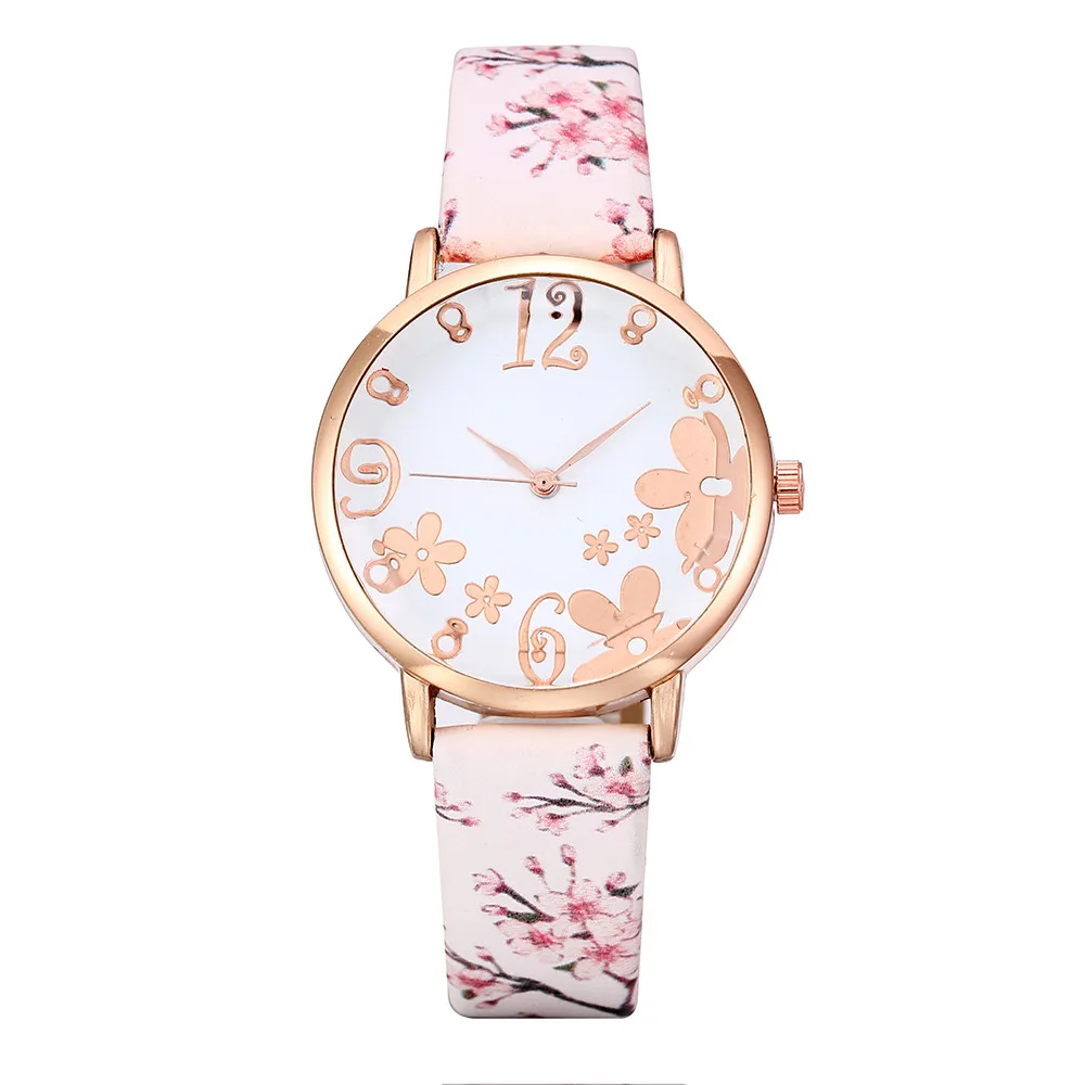 

Girl Luxury Watch Women New Fashion Embossed Flowers Small Fresh Printed Belt Dial Watch Student relojes mujer bracelet watch