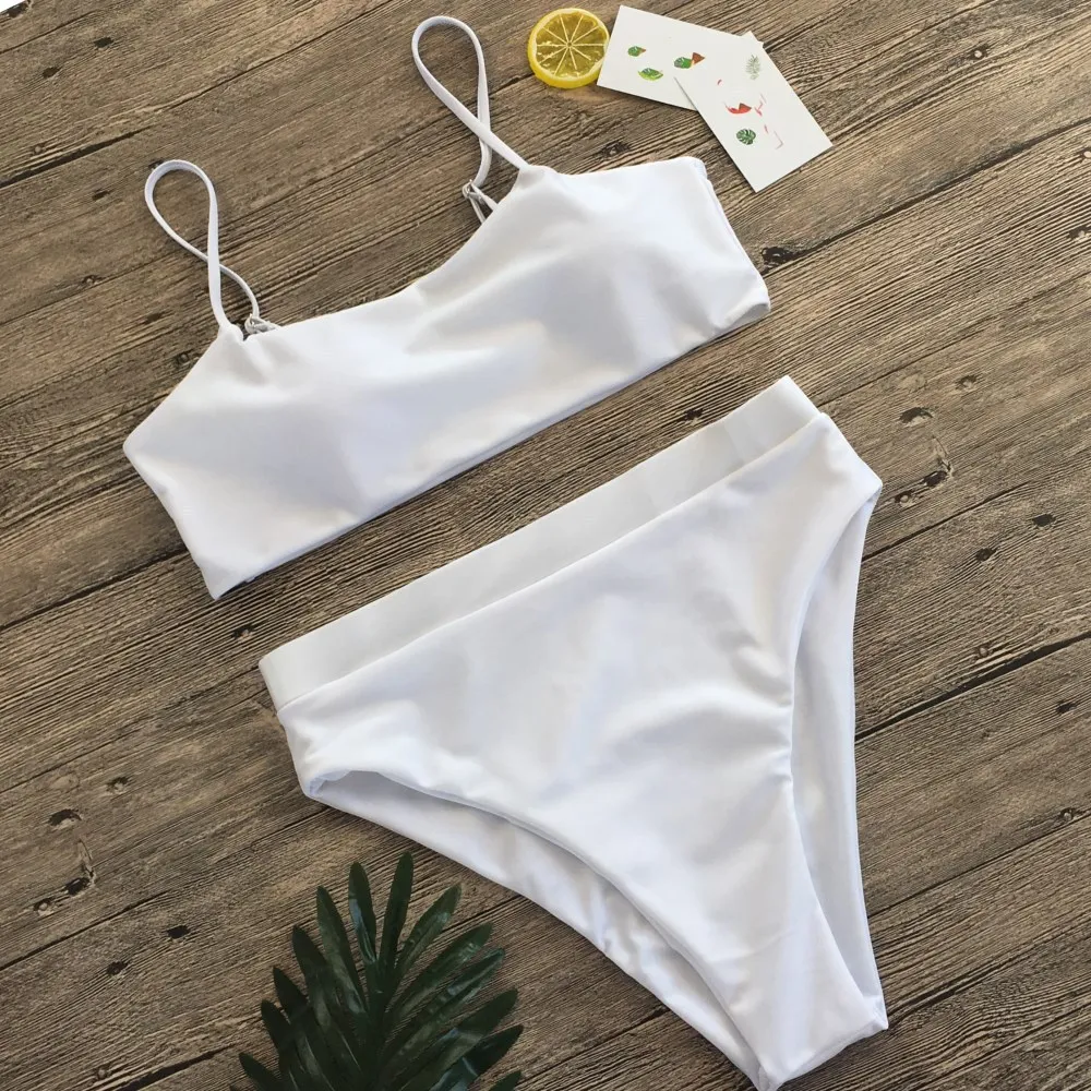 

Sfit Sexy Bikini Solid Push Ups 2021 Hot Selling Padded Bra Shoulder Strap High Waist Swimsuit women's New White Split Two-piece