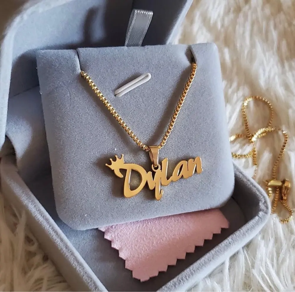 

Gold Box Chain Custom Jewelry Personalized Name Pendant Necklace Handmade Cursive Nameplate Choker Women Men Bijoux BFF Gift