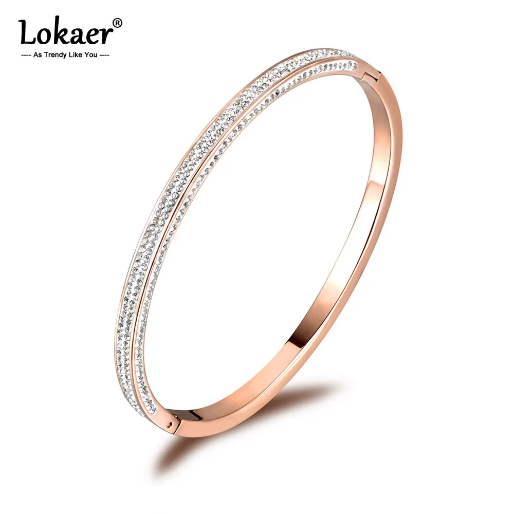 Трехсторонние Стразы Lokaer браслеты из нержавеющей стали цвета розового золота