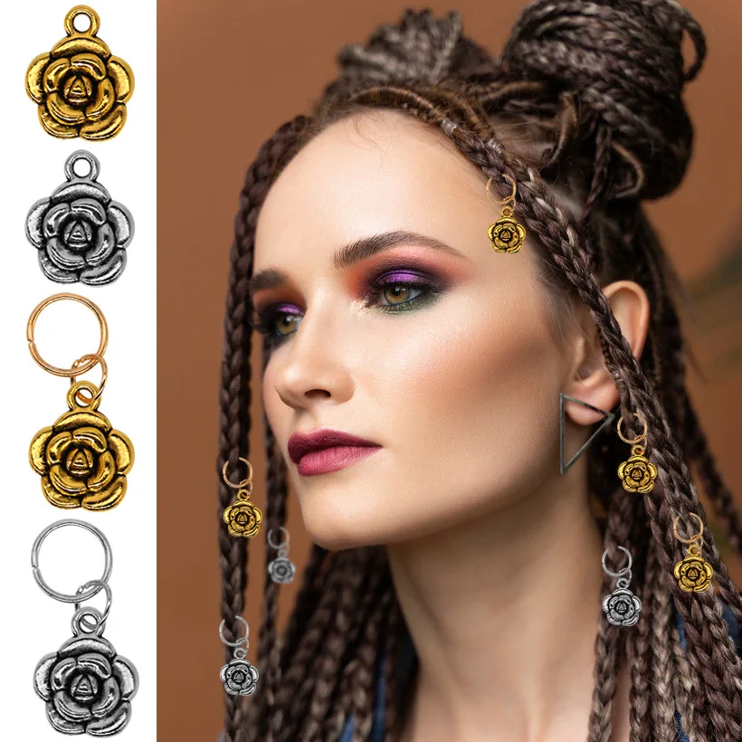 

10 pcs Wig jewelry accessories material alloy plum dirty braid flower pendant set explosion accessories flower ancient gold