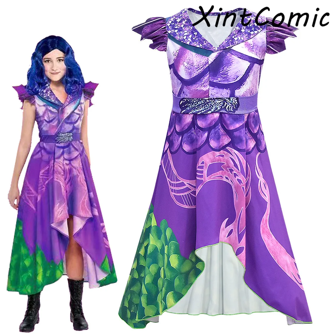 Изображением героев фильма наследники 3 Иви платье Косплэй Костюм для детей