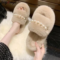 faux fur home slippers fluffy women shoes slides comfort furry flat sandals female cute indoor slippers for woman flip flops2020