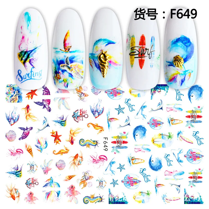 В морском стиле в виде ракушки клей 3d наклейки для ногтей Фольга художественное