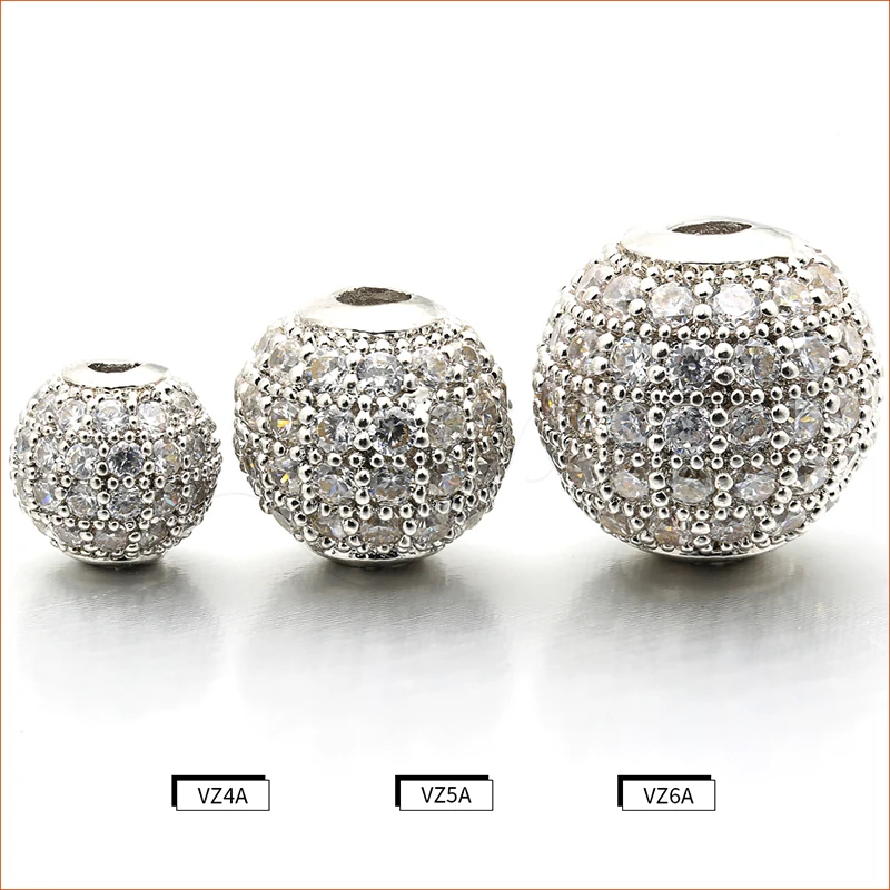 Круглые бусины из латуни с фианитом высокого качества 6 мм/8 мм/10 мм для