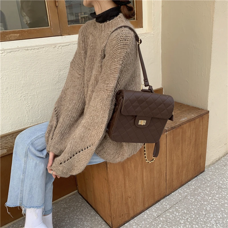 

Women's Backpack Vintage Rhomboid Pattern Solid Hasp Clamshell Leather Shoulder Bags Wholesale 2021 New Fashion Female Knapsack