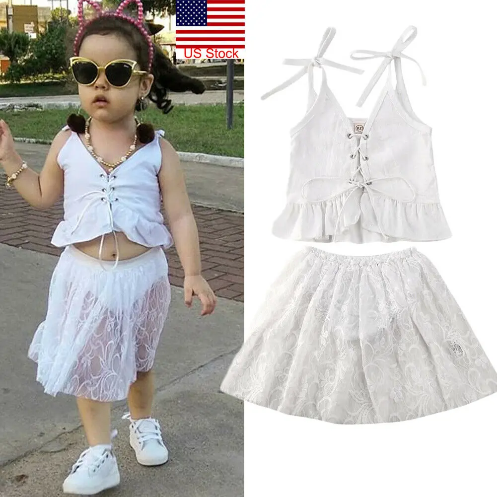 

Dropshipping 2pcs Clothes Set Toddler Baby Girls Tops T-Shirt Lace Shorts Skirt Outfit Sunsuit Clothes 1-6Y