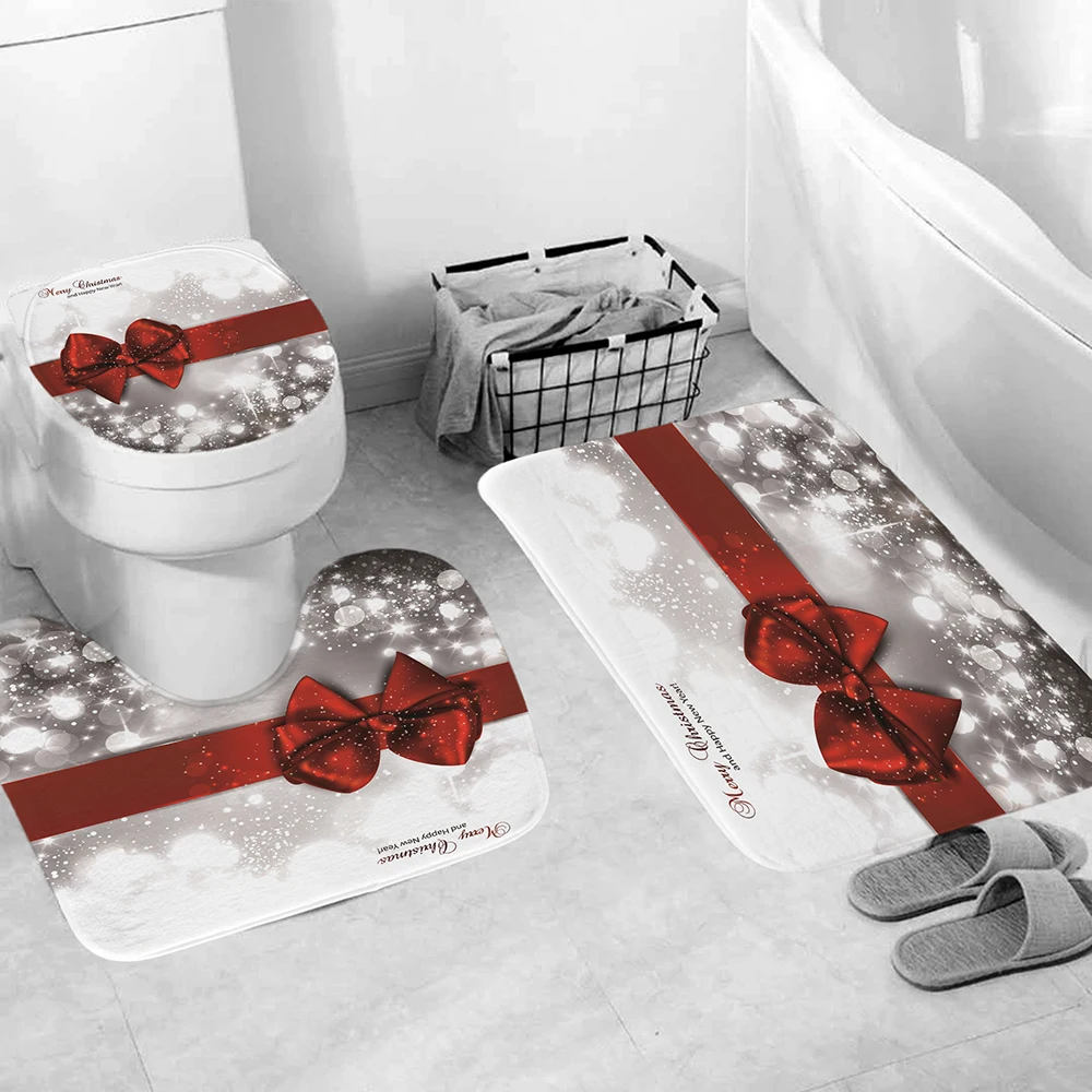 Новогодние коврики для ванной коврик крышка унитаза чехол с бантом на Рождество