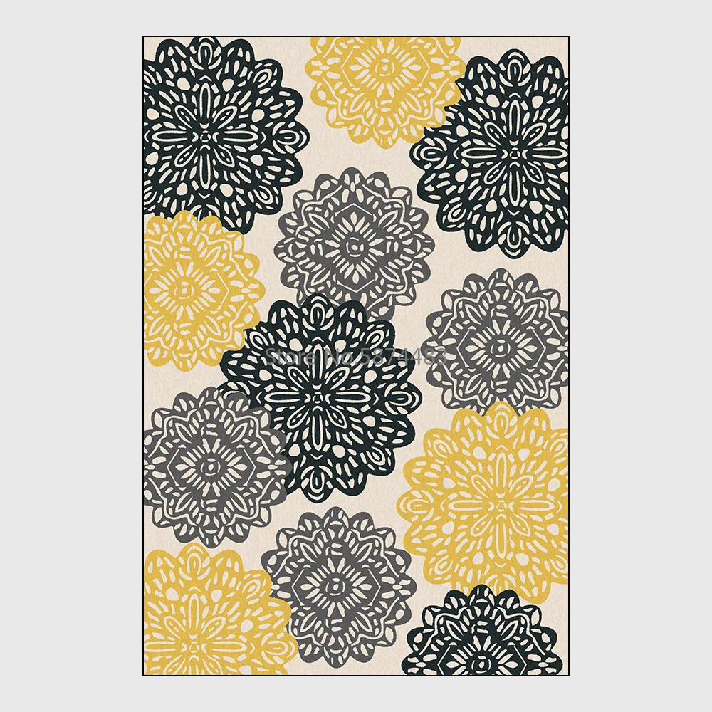 New Chinese Style Black Gray Yellow Big Flower Window Grille Living Room Bedroom Kitchen Bedside Carpet Floor Mat Customization | Дом и сад