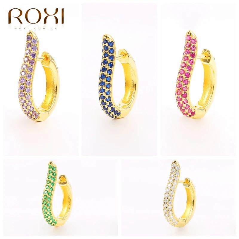 

ROXI 1Pc Luxury Zircon Round Earrings For Women 925 Silver Huggie Piercing Circle Hoop Earrings For Girl Party Fine Jewelry Gift