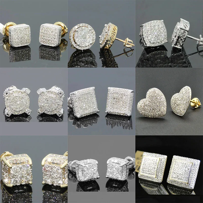 

Hip Hop Geometry Square Iced Out Bling Stud Earrings Gold Micro Pave Cubic Zircon Stud Earring for Men & Women Fashion Jewelry