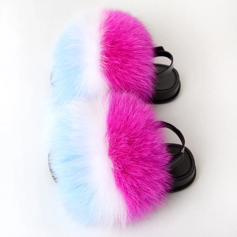 Детские меховые сандалии плюшевые шлепанцы из лисьего меха Нескользящие сланцы