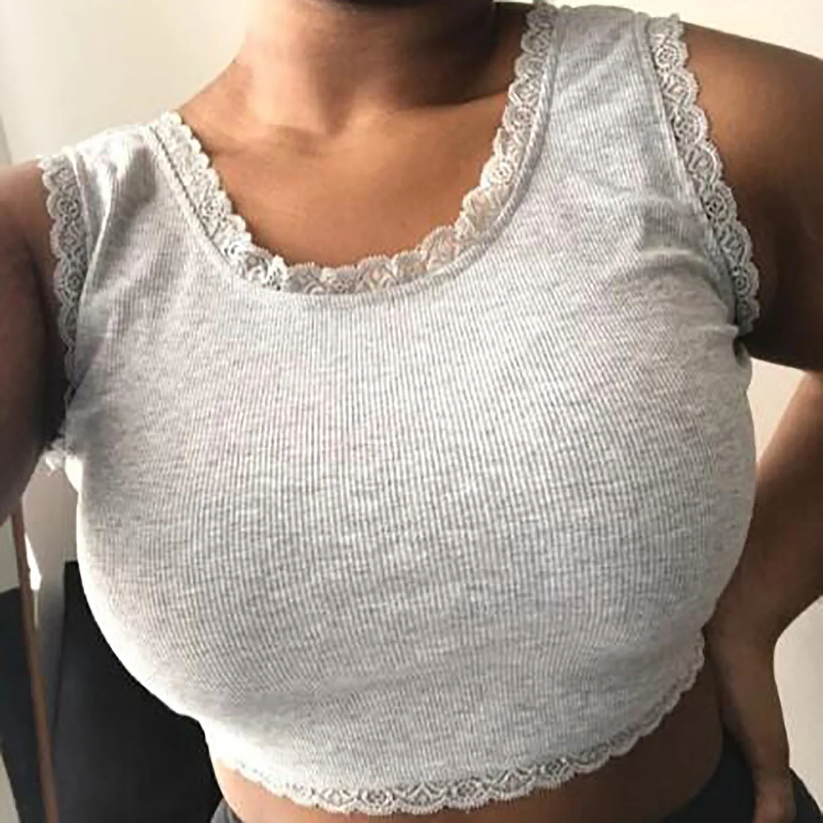 

Vests For Women Ladies Solid Sleeveless Lace Pullover Vest Tank Crop Tops Shirts