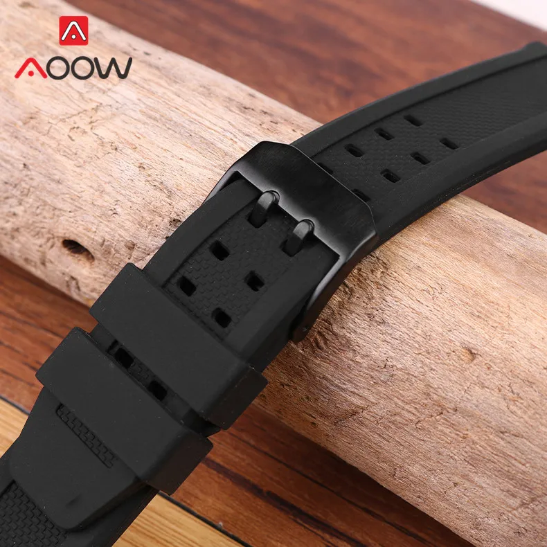 Черный силиконовый ремешок 23 мм для часов мужской спортивный водонепроницаемый
