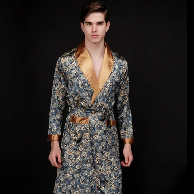 

Silk Men Bathrobe Long Sleeve Terry Robe Gentlemen Sleepwear Men's Pajamas Christmas Gift For Man Home Clothes Dressing Robe Set
