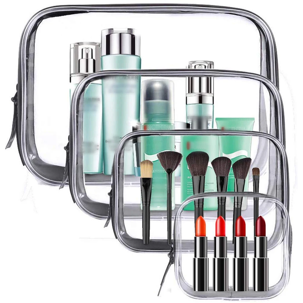 

4SizesTransparent PVC Storage Bags Travel Organizer Clear Makeup Bag Beautician Cosmetic Bag Beauty Case Toiletry Bag Wash Bags