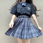 Японский мини юбка в стиле Харадзюку, повседневный милый женский костюм, винтажная плиссированная юбка в стиле ins, униформа ольччан JK, новая мода, костюм из трех предметов